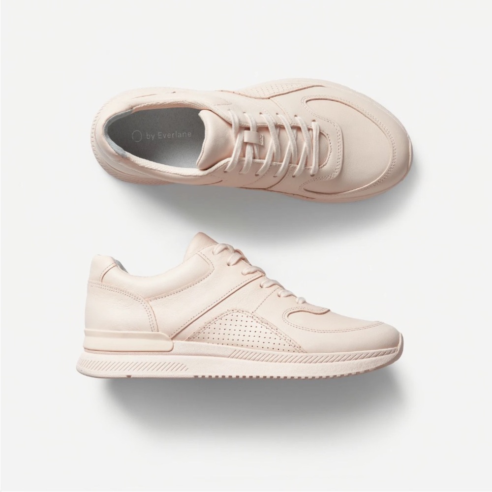 NWOT EVERLANE The Trainer Leather Sneaker Shoe W 8 M 6 Blush Pink Lace-Up